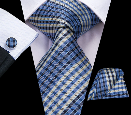 Modern Plaid Silk Tie, Pocket Square and Cufflinks tie sets - Sophisticated Gentlemen