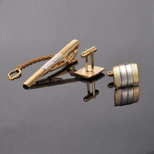 Cufflinks & Tie Clip Set In Gold cufflink    - Sophisticated Gentlemen