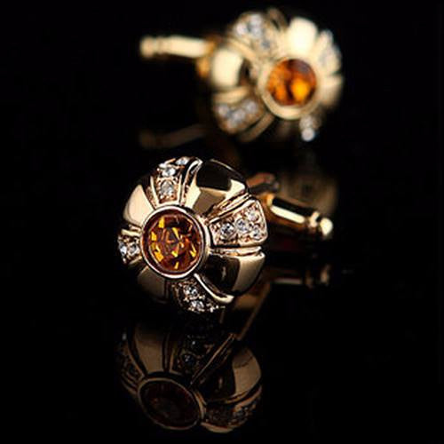 Gold Crystal Cufflinks in Orange cufflink    - Sophisticated Gentlemen
