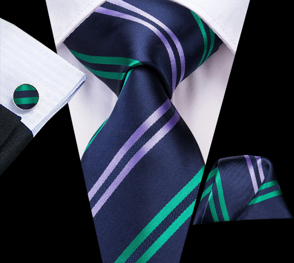 Green and Purple Checks Tie, Pocket Square and Cufflinks tie sets - Sophisticated Gentlemen