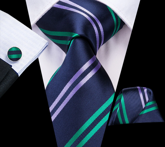Green and Purple Checks Tie, Pocket Square and Cufflinks tie sets - Sophisticated Gentlemen