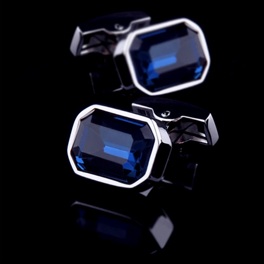 Large Blue Crystal Cufflinks Cufflink    - Sophisticated Gentlemen