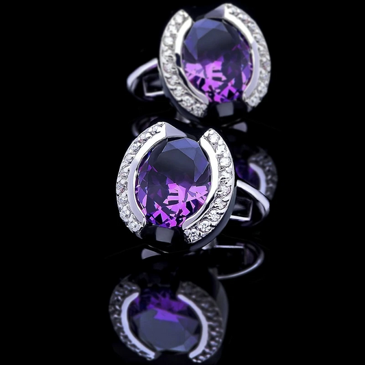 Crystal Purple Stone Cufflinks Cufflink    - Sophisticated Gentlemen