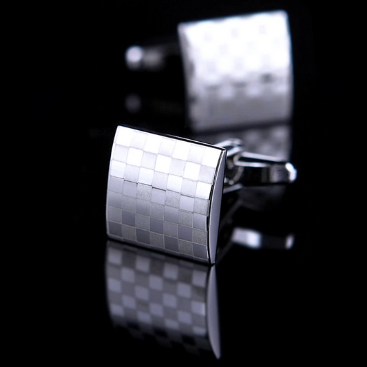Classic Silver Checkered Cufflinks Cufflink    - Sophisticated Gentlemen
