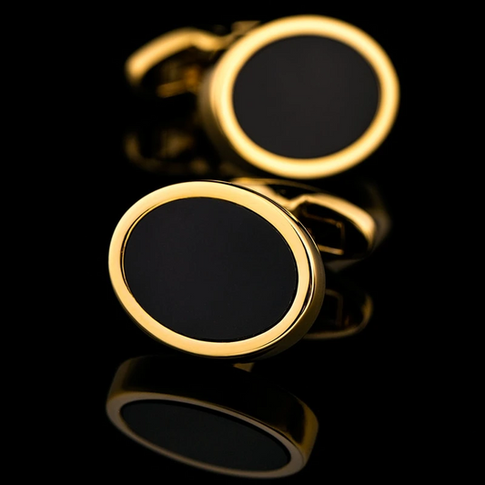 Black & Gold Oval Cufflinks Cufflink    - Sophisticated Gentlemen
