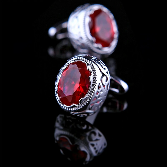 Vintage Crystal Red Ruby Cufflinks Cufflink    - Sophisticated Gentlemen