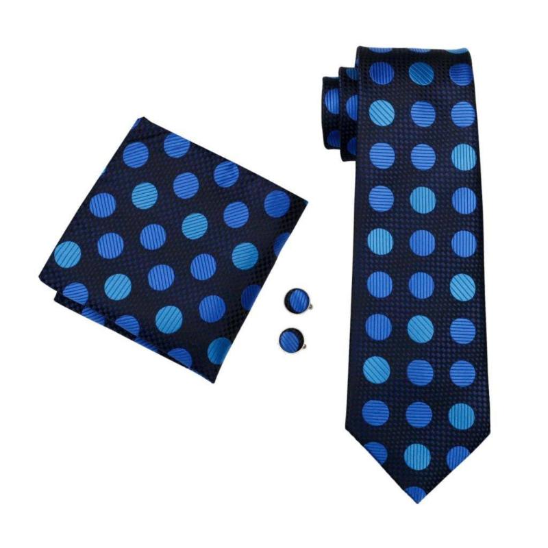 Royal Blue Polka Tie, Pocket Square and Cufflinks – Sophisticated Gentlemen