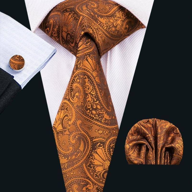 Copper Paisley Tie, Pocket Square and Cufflinks tie sets - Sophisticated Gentlemen