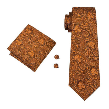 Copper Paisley Tie, Pocket Square and Cufflinks tie sets    - Sophisticated Gentlemen
