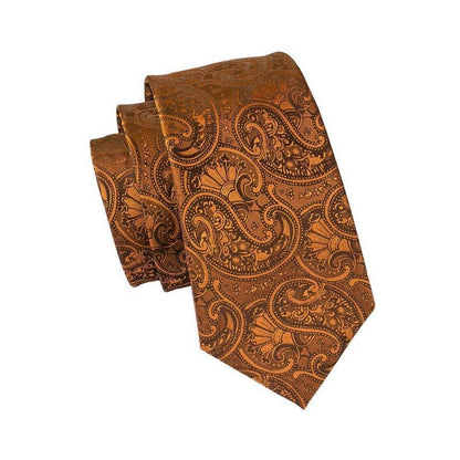Copper Paisley Tie, Pocket Square and Cufflinks tie sets    - Sophisticated Gentlemen