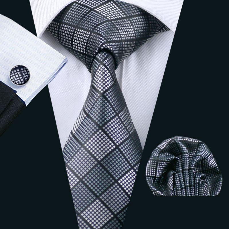 Fashion Plaid Tie, Pocket Square and Cufflinks – Sophisticated Gentlemen