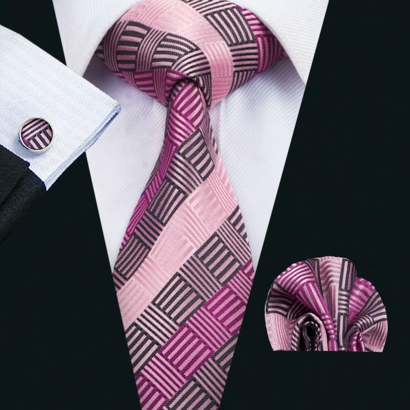 Pink Domino Silk Tie, Pocket Square and Cufflinks – Sophisticated Gentlemen