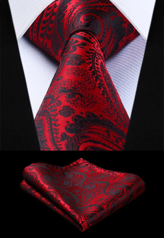 Red Paisley Silk Tie and Pocket Square tie sets    - Sophisticated Gentlemen