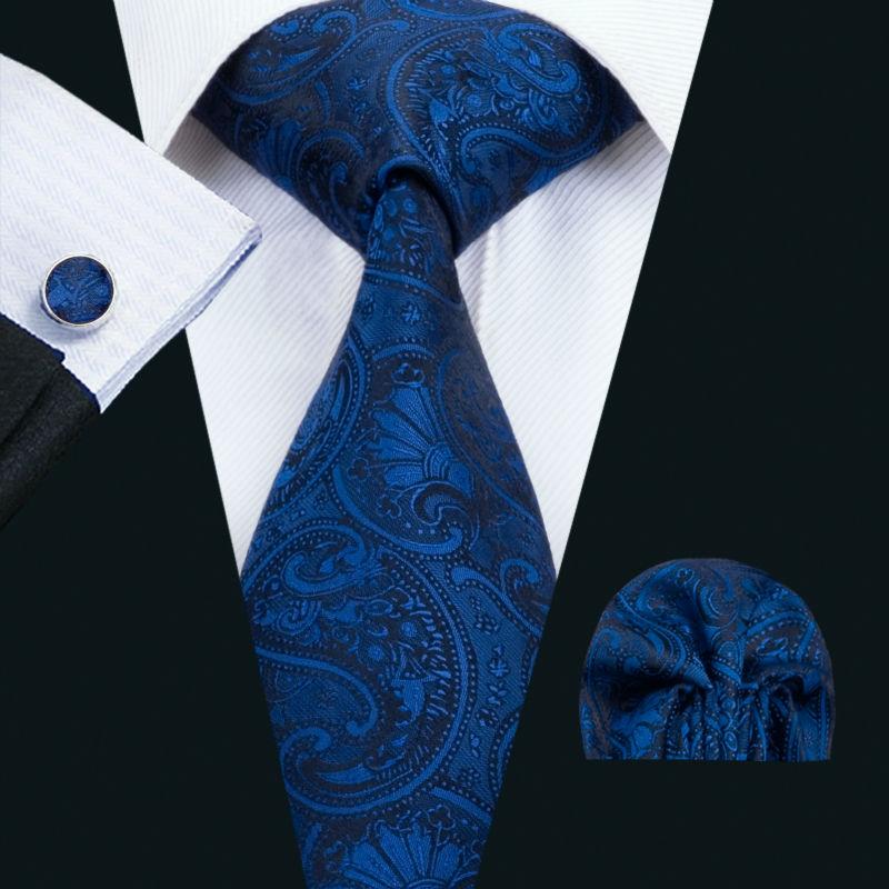Royal Blue Paisley Tie, Pocket Square and Cufflinks tie sets - Sophisticated Gentlemen