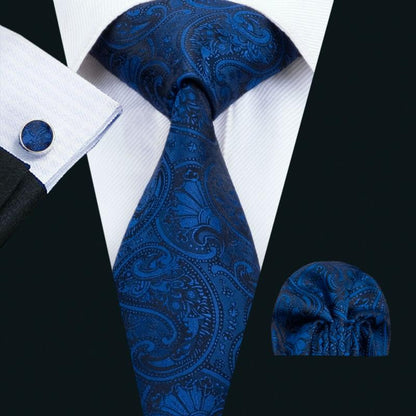Royal Blue Paisley Tie, Pocket Square and Cufflinks tie sets - Sophisticated Gentlemen