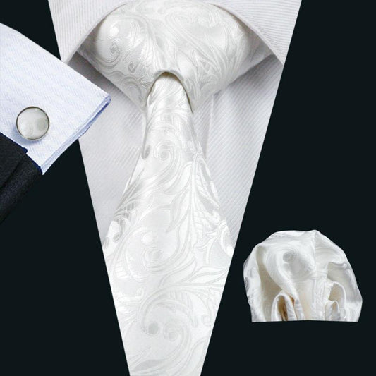 Wedding Day White Tie, Pocket Square and Cufflinks tie sets - Sophisticated Gentlemen