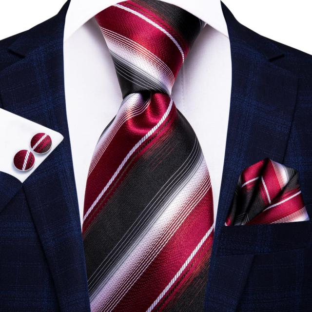 Cameron Stripes Silk Tie, White / Red / Black premium    - Sophisticated Gentlemen