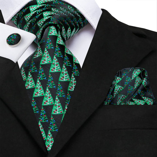 Christmas Tree Forest Tie, Pocket Square and Cufflinks tie sets - Sophisticated Gentlemen