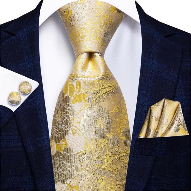 Gold Leaf Artwork Tie, Pocket Square and Cufflinks tie sets    - Sophisticated Gentlemen