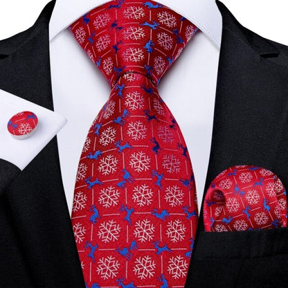 Snowflakes and Deers Christmas Tie, Pocket Square and Cufflinks tie set - Sophisticated Gentlemen