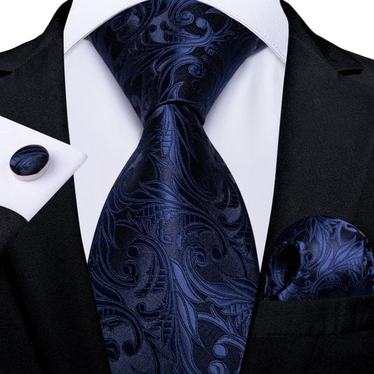 Midnight Blue Floral Tie, Pocket Square and Cufflinks tie sets - Sophisticated Gentlemen