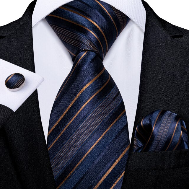 Gold Stripes Tie, Pocket Square and Cufflinks tie sets - Sophisticated Gentlemen
