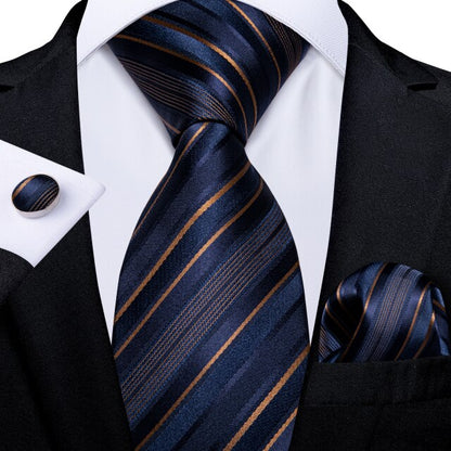 Gold Stripes Tie, Pocket Square and Cufflinks tie sets - Sophisticated Gentlemen