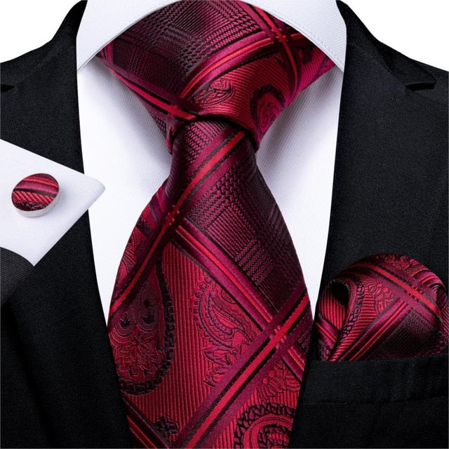 Luxury Red Plaid Tie, Pocket Square and Cufflinks tie sets - Sophisticated Gentlemen