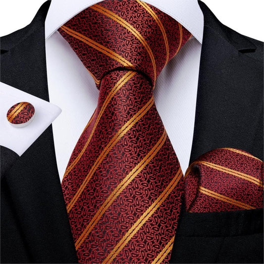 Premium Striped Paisley Tie, Pocket Square and Cufflinks tie sets - Sophisticated Gentlemen