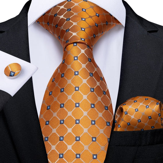 Orange Shine Tie, Pocket Square and Cufflinks tie sets - Sophisticated Gentlemen