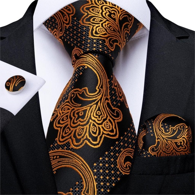 Black and Gold Ornament Tie Set tie sets - Sophisticated Gentlemen