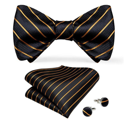Luxury Gold and Black Striped Bow Tie Set bow ties    - Sophisticated Gentlemen