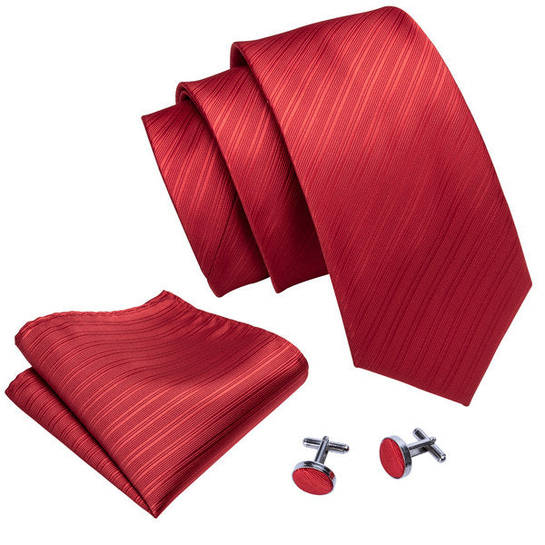 Red Lines Tie, Pocket Square and Cufflinks tie sets    - Sophisticated Gentlemen