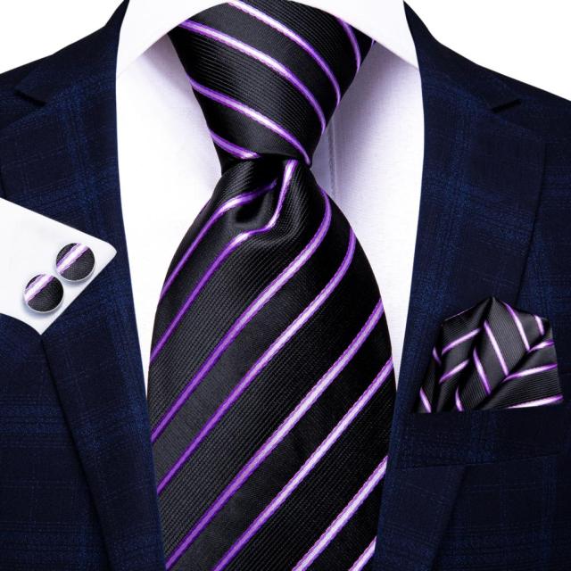 Black and Purple Striped Tie tie sets - Sophisticated Gentlemen