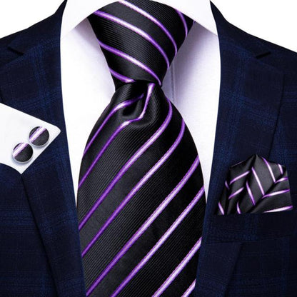 Black and Purple Striped Tie tie sets - Sophisticated Gentlemen