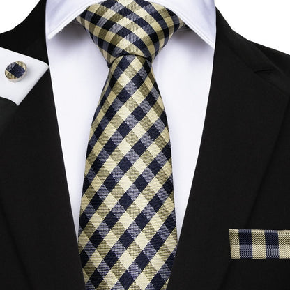 Checks Over Stripes Tie, Pocket Square and Cufflinks tie sets    - Sophisticated Gentlemen