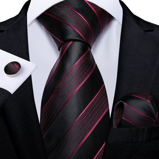 Black and Red Premium Tie, Pocket Square and Cufflinks tie sets - Sophisticated Gentlemen