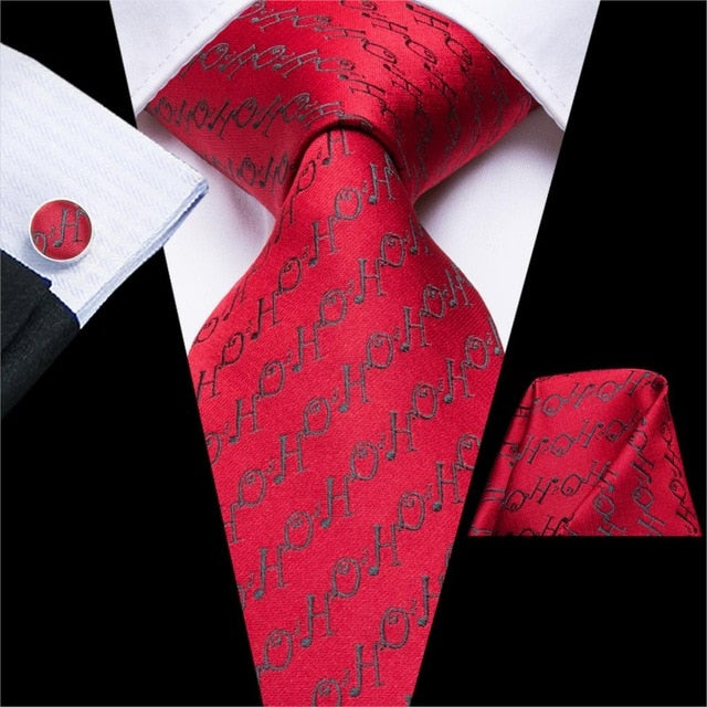 HoHoHo On Red Tie, Pocket Square and Cufflinks tie sets - Sophisticated Gentlemen